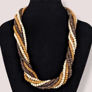 V. 6-Strand Wood Beaded Statement Necklace